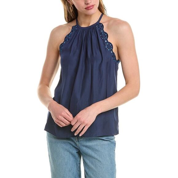 Ramy Brook Tops - NWT Ramy Brook Calla Blouse Top Women Size S Navy Blue Scallop Eyelet Trim $295